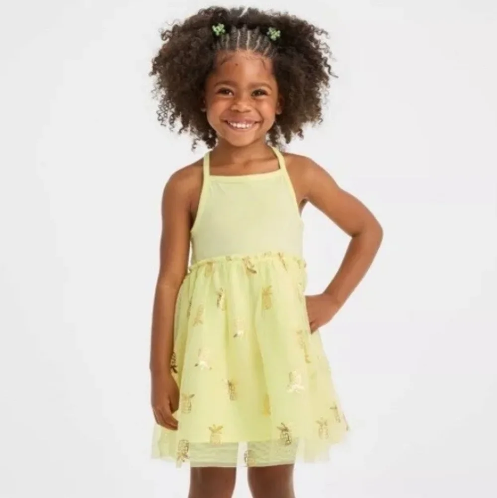 Toddler Girls' Pineapple Tulle Dress - Cat & Jack Yellow 18M